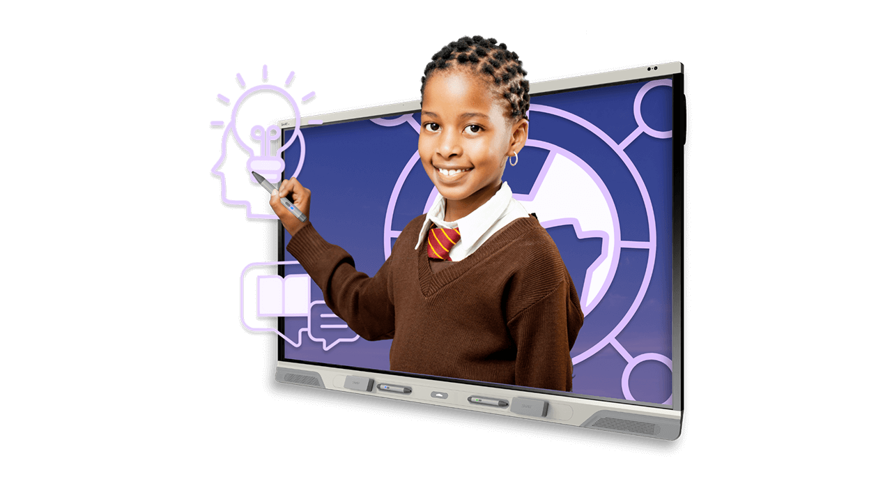 Student inking in the air inset within a SMART Board