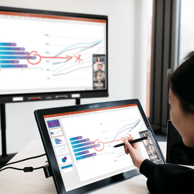 Mature student using SMART podium and SMART Board together