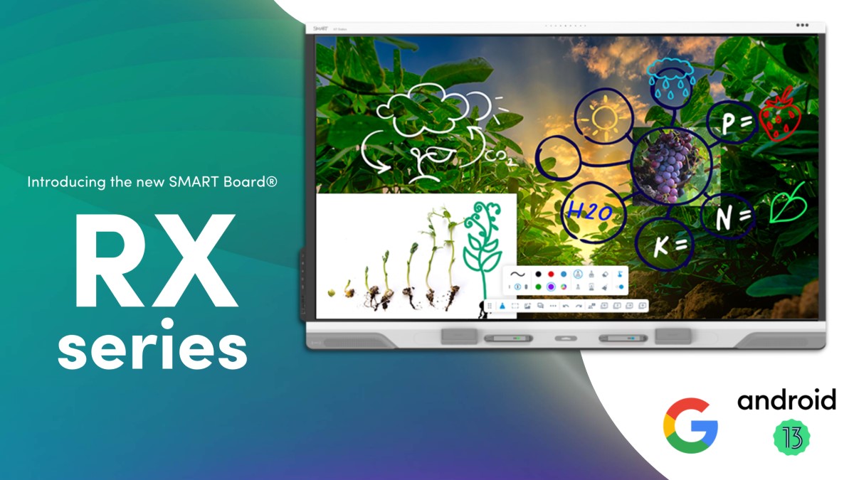 Preview of the SMART Board RX series on a blue and green gradient background.