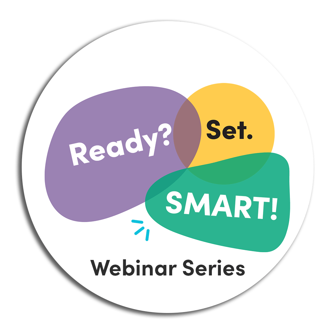 Logo for SMART's 'Ready? Set. SMART!' webinar series with colorful overlapping shapes.