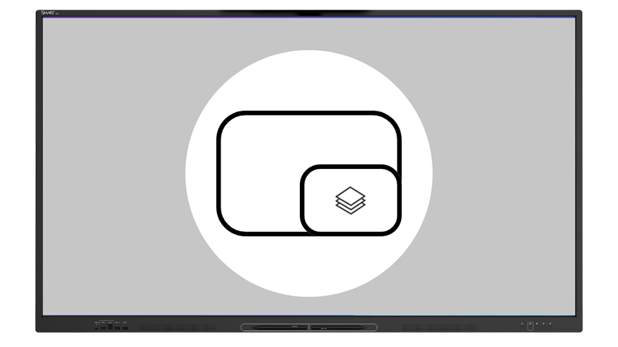 An icon representing using a separate input alongside apps on the display. The icon features a rectangular display with an additional smaller screen overlaying it, indicating a picture-in-picture effect.