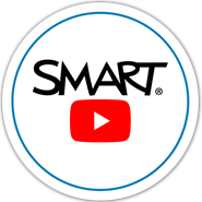 Circular logo with a blue border and a red YouTube play button, labeled SMART.