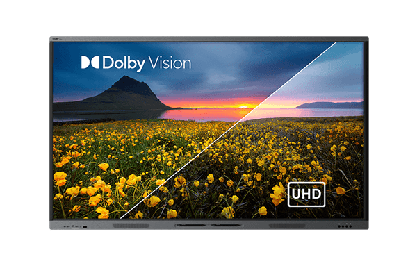 SMART Board T Pro series display showing the difference between Dolby and UHD