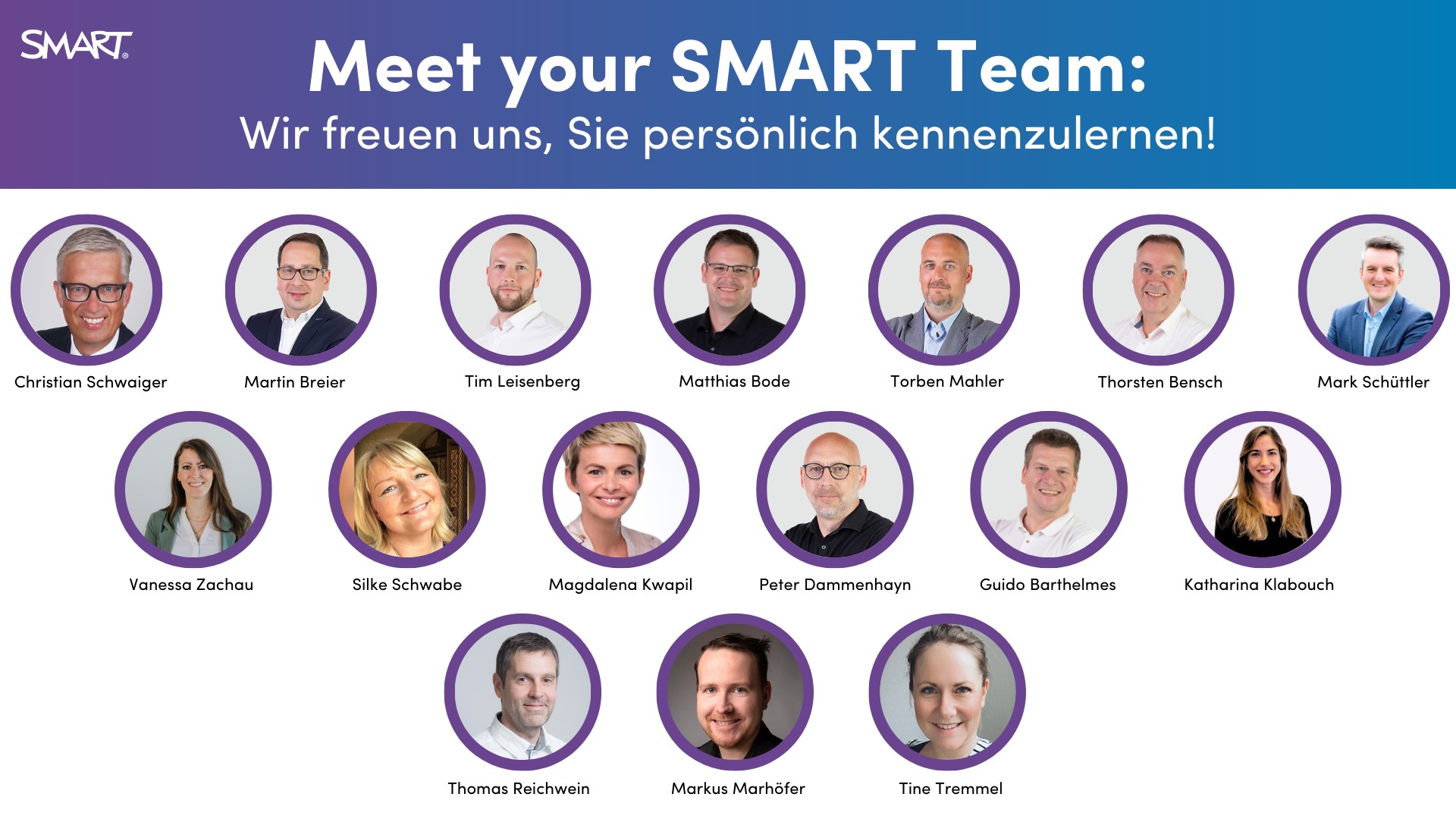 SMART team members featured for Didacta 2025 with their names and photos.