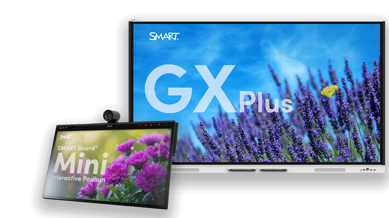 Promotional image highlighting SMART Technologies' presence at ISTE and ASCD 2025 featuring GX Plus and SMART Board Mini Interactive Podium.