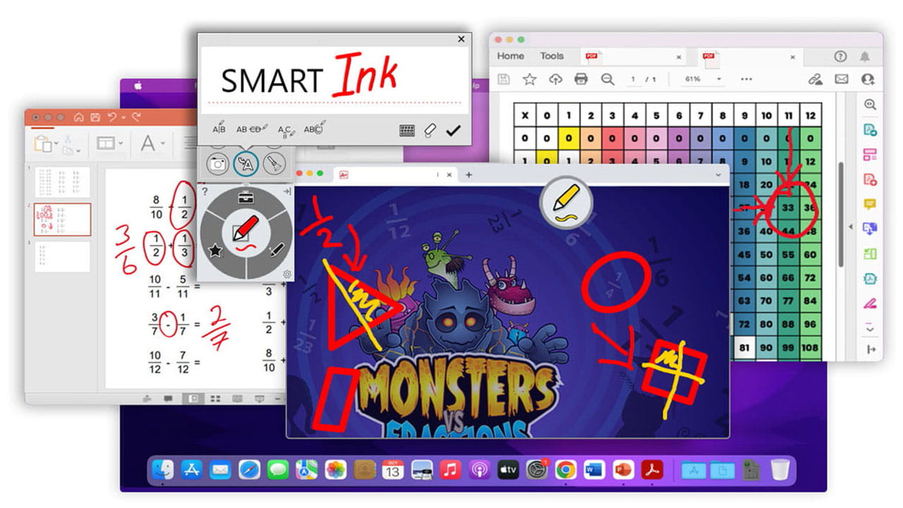 SMART Ink annotations over multiple applications, showcasing digital inking on macOS.
