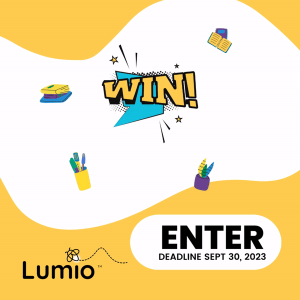 A GIF featuring the text "Win a classroom makeover" against a colorful background.