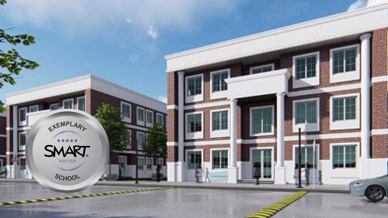 Yenepoya International School with SMART Exemplary School 2025–2026 badge.