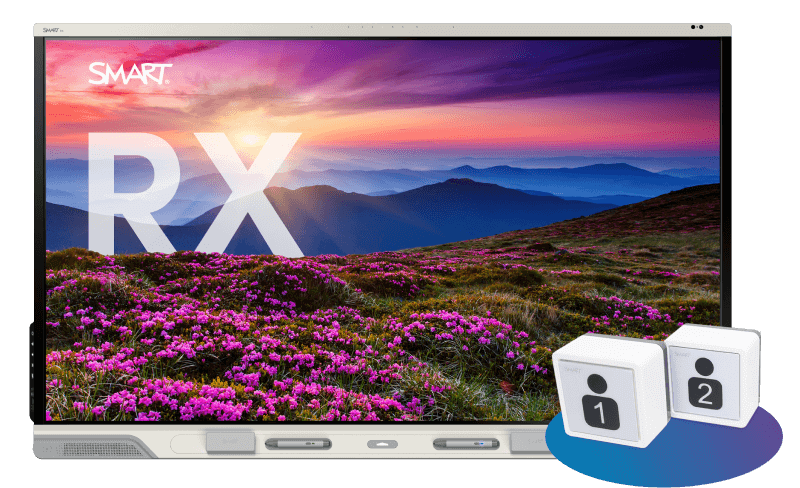 SMART RX interactive display showing a vibrant mountain sunset scene, with Tool Explorer stamps at the bottom.