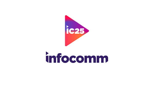 InfoComm 2025 logo with IC25 inside a gradient play button icon.