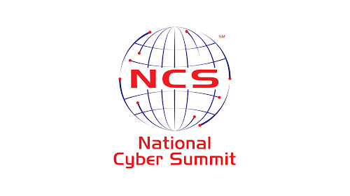 Logo for the National Cyber Summit (NCS) featuring a red and blue globe.