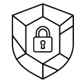 Icon representing protected with a shield and lock