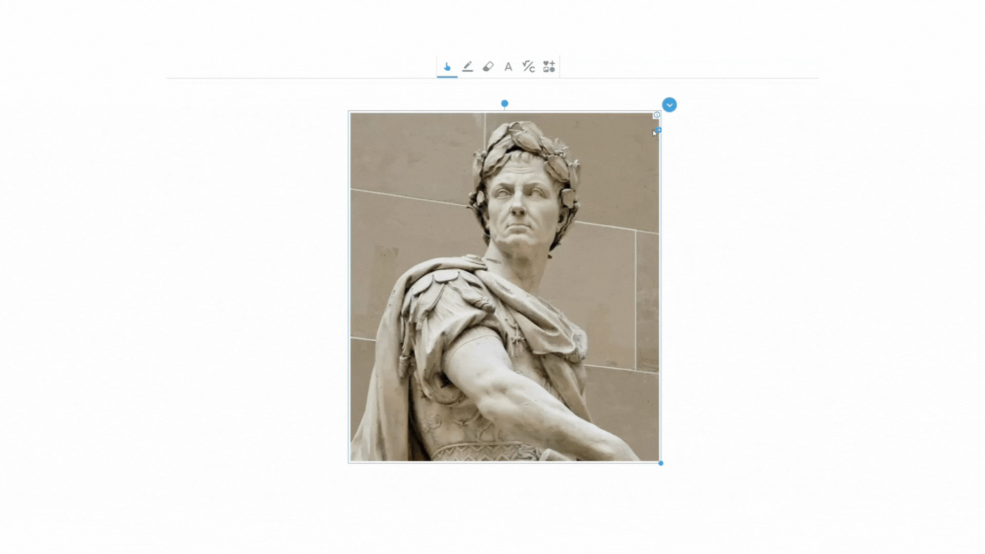 A user links an image of Julius Caesar to another object in Lumio’s interactive whiteboard, demonstrating smart object linking for classroom lessons.