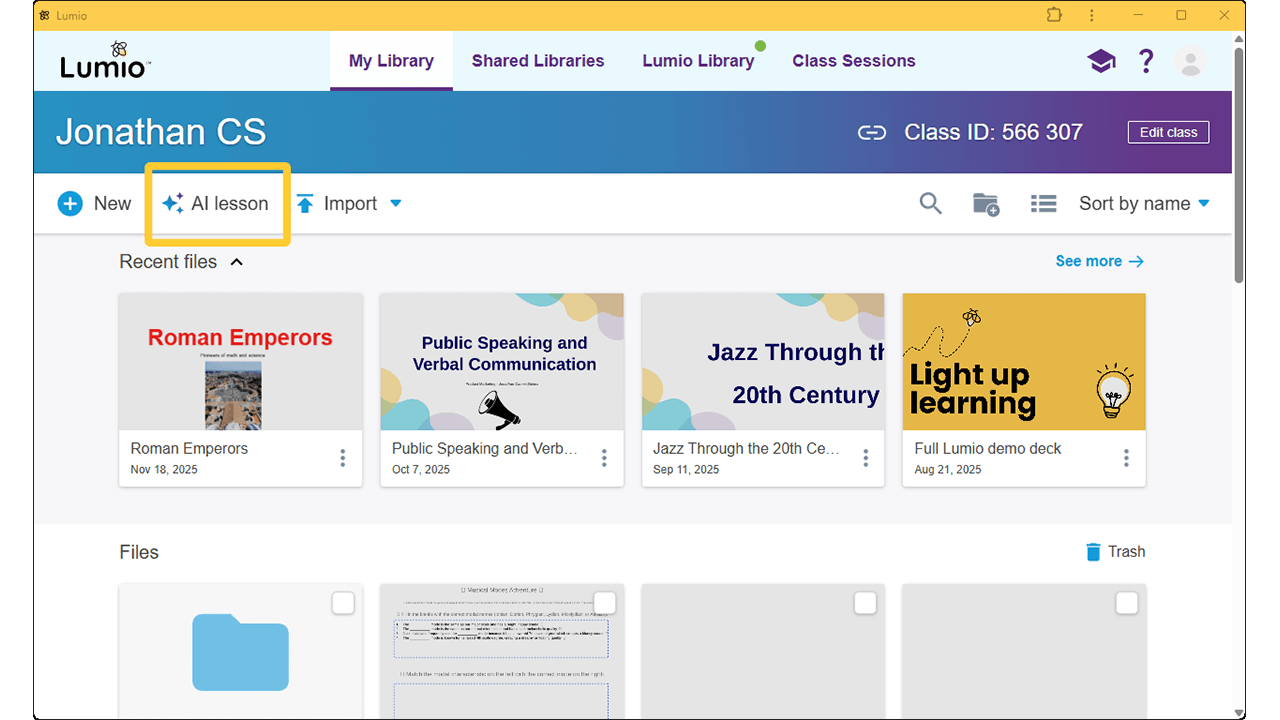Screen capture showing AI Assist lesson generation in Lumio