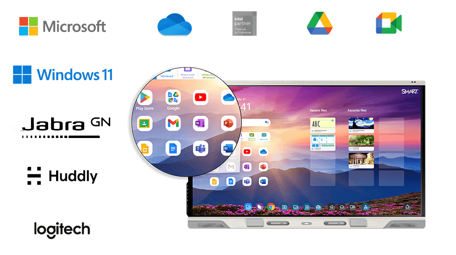 RX series SMART Board with a zoom in on the apps