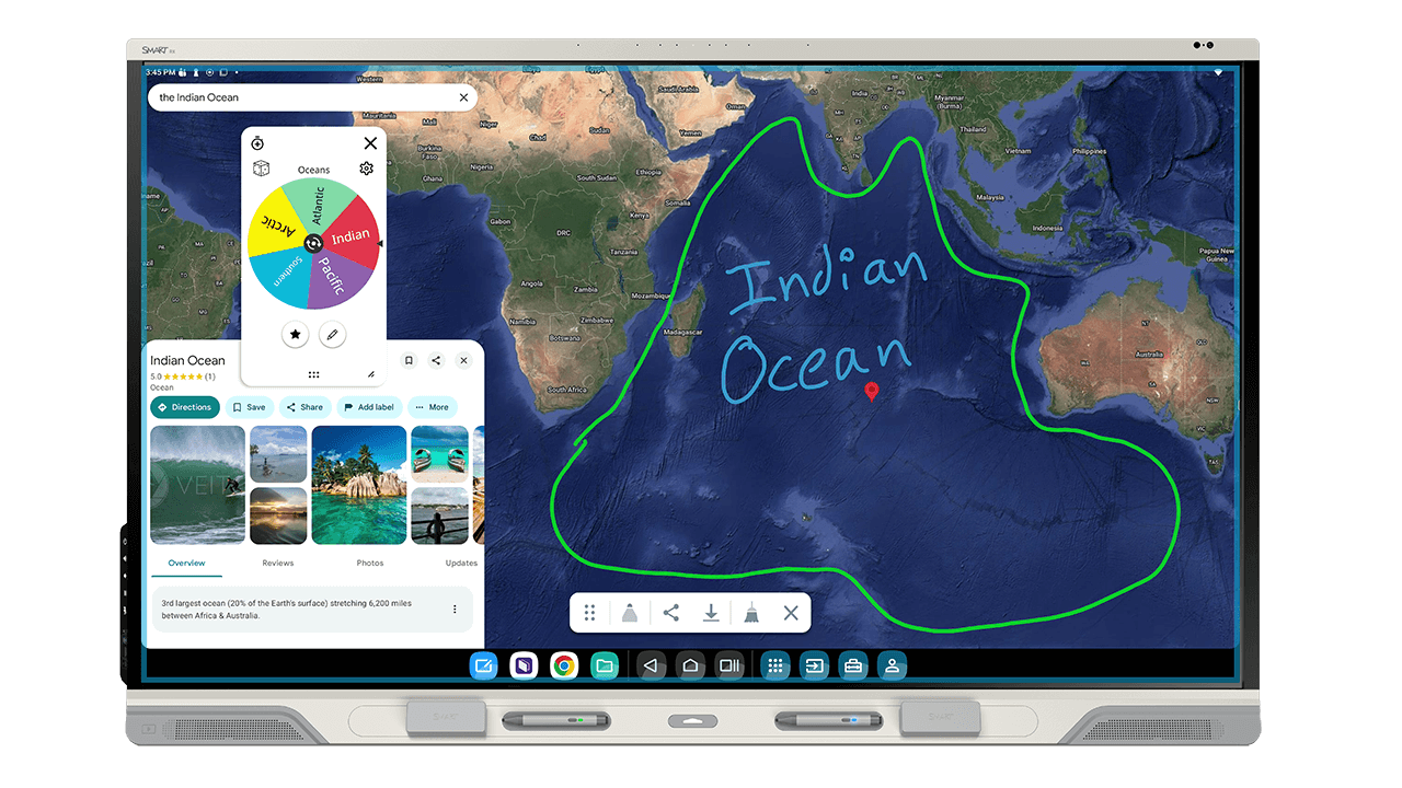 SMART Board RX series showing Indian Ocean outlined with SMART Ink.
