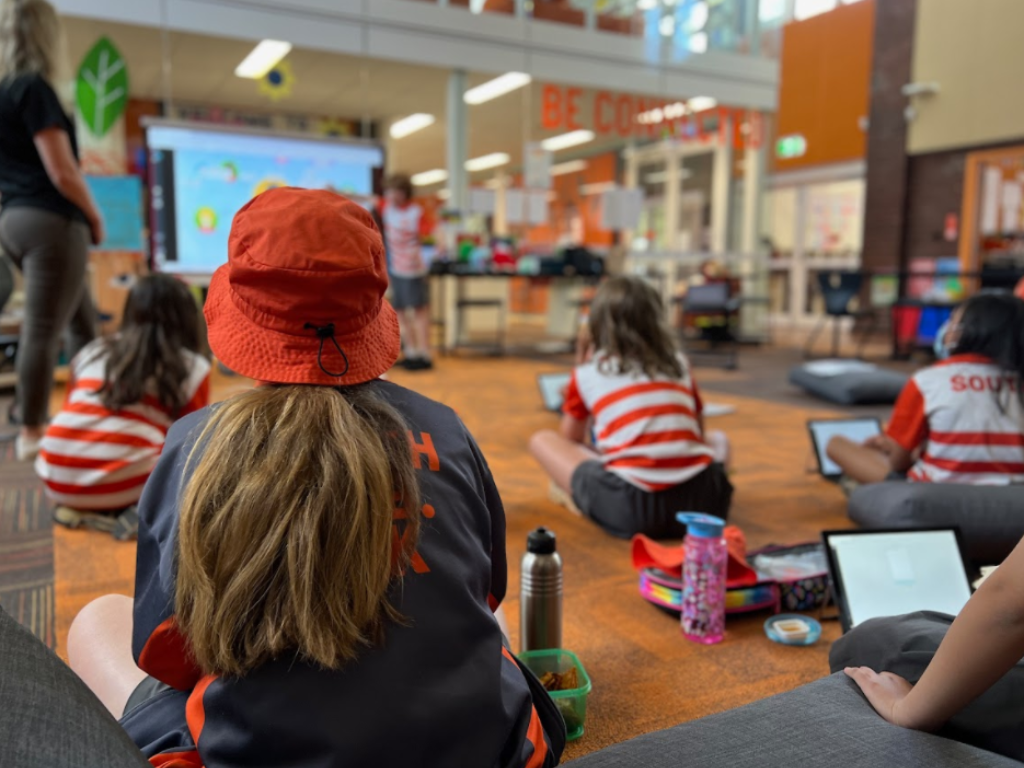 Students sitting in a school library
