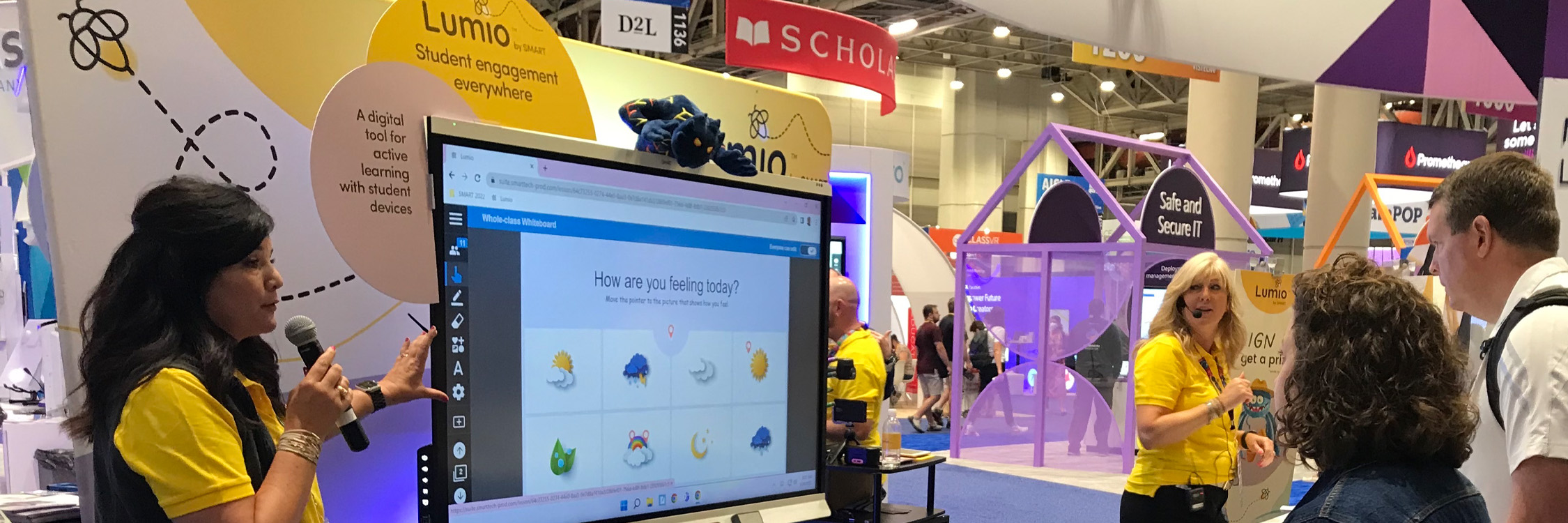 Two Lumio representatives presenting Lumio SEL check-in activity.