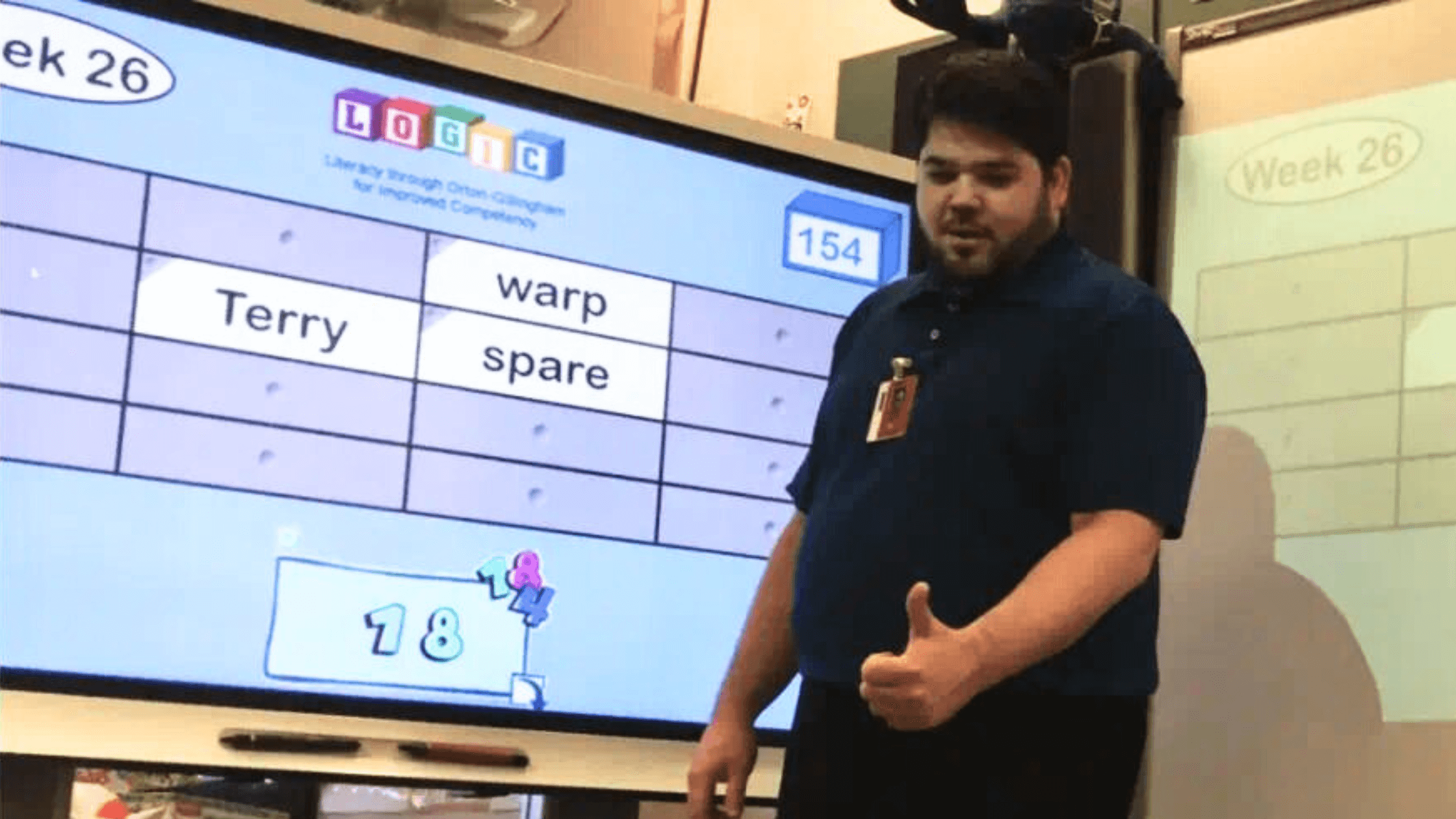 Educator, Bob Young, using a SMART Board to encourage students to use voice & choice.