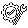Icon of a cog with a checkmark and a wrench