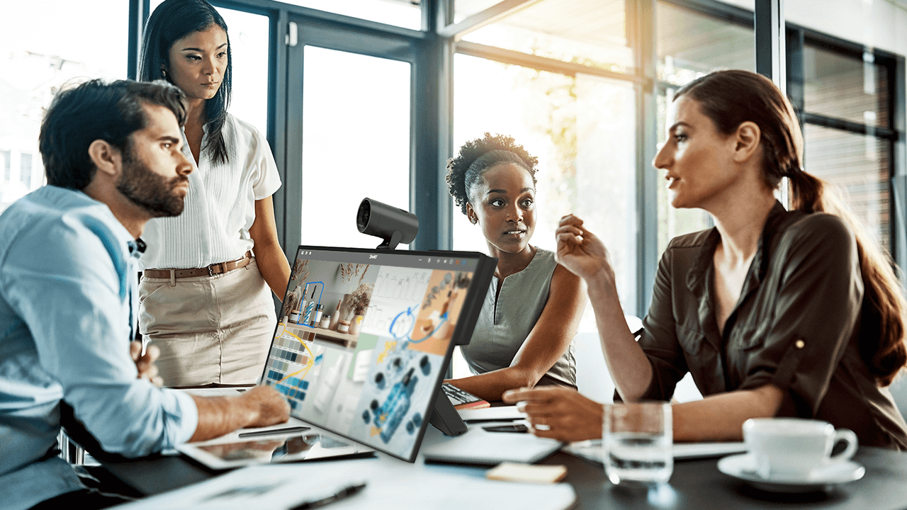 Business team meeting with a SMART Board Mini on the desk