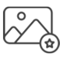 n icon representing visual content, with a mountain and sun depicted inside a picture frame, accompanied by a star symbol in the corner.